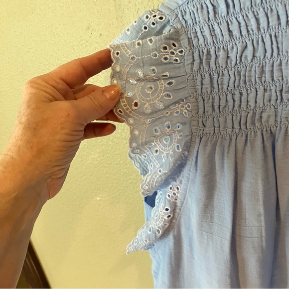 Crown & Ivy Light Blue 100% Cotton Smocked Eyelet Summer Dress, size Large - Picture 4 of 11